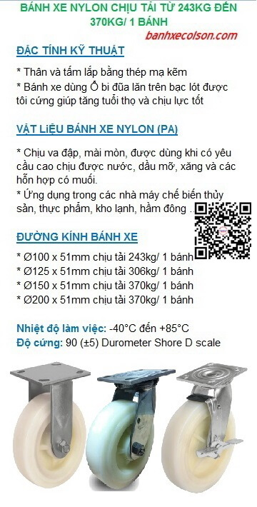 bánh xe đẩy giá rẻ nylon chịu tải nặng banhxecolson.com