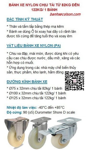 bánh xe đẩy giá rẻ nylon chịu tải trung banhxecolson