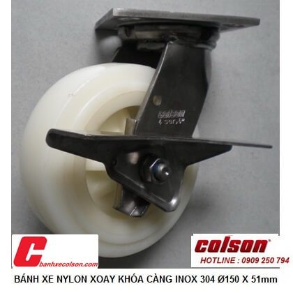 hình thực tế bánh xe lăn càng inox có khóa Nylon d150 4-6409-824-BRK3 banhxecolson.com